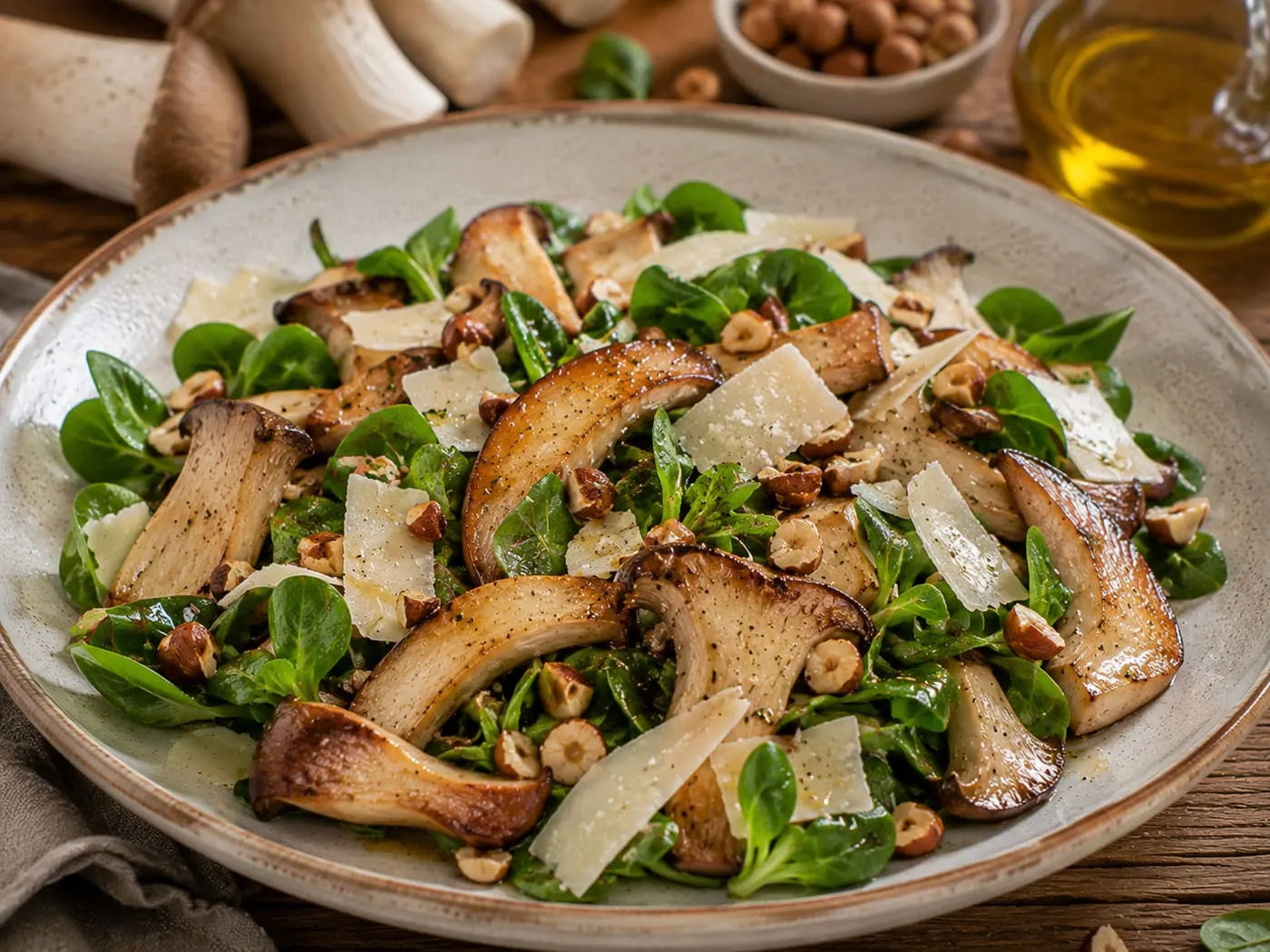 Warm king oyster salad