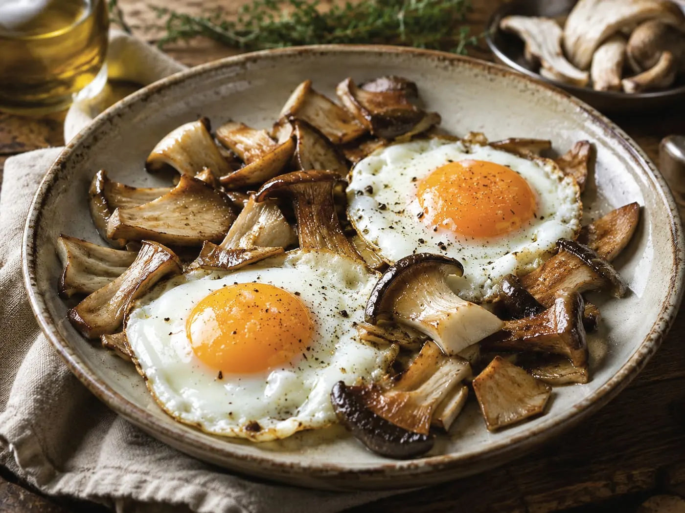 King oysters and fried eggs